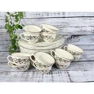 Vintage Churchill Myott Thanksgiving Set of 12 Teacups Blue Pink Floral Cottage